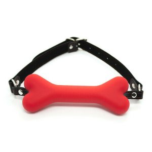 Silicone Solid Bone Shape Adjusted Leather Tape Ball Gag
