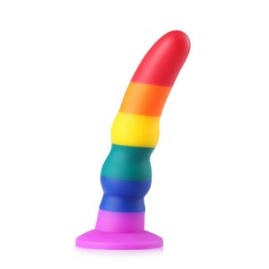 Dildo - 7.3 Inch Curved Beaded Rainbow