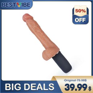 Dildo – Bestvibe 9 Vibrating 3 Telescoping Wriggle Handheld Penis 10.80 Inch