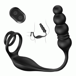 Cock Ring – 9 Thrust Vibrating Prostate Massager Double 4 Bead Anal Toy